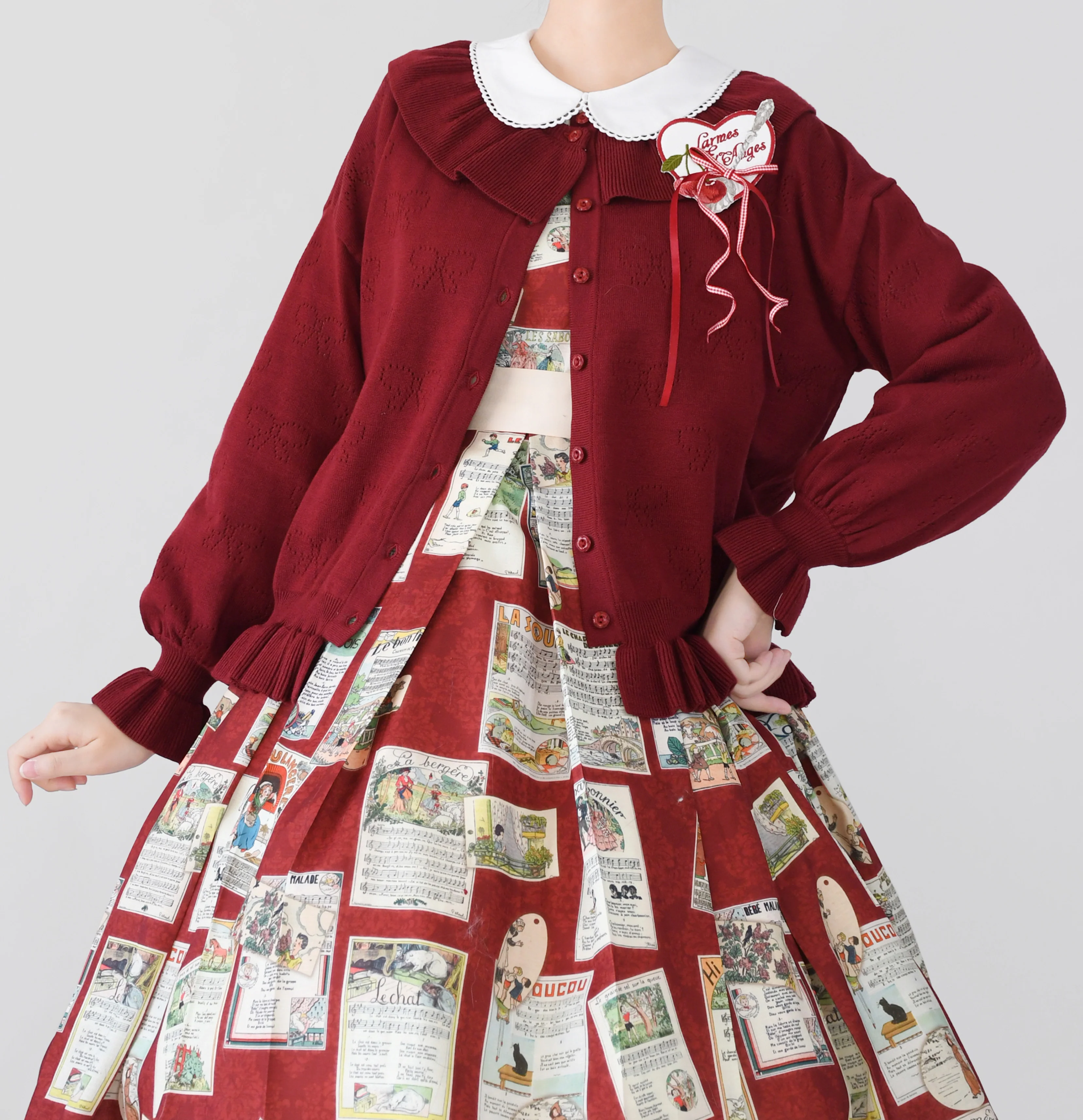 Vintage Lolita Bow Hollowed-out Sweater Ruffled Cardigan - Image 4