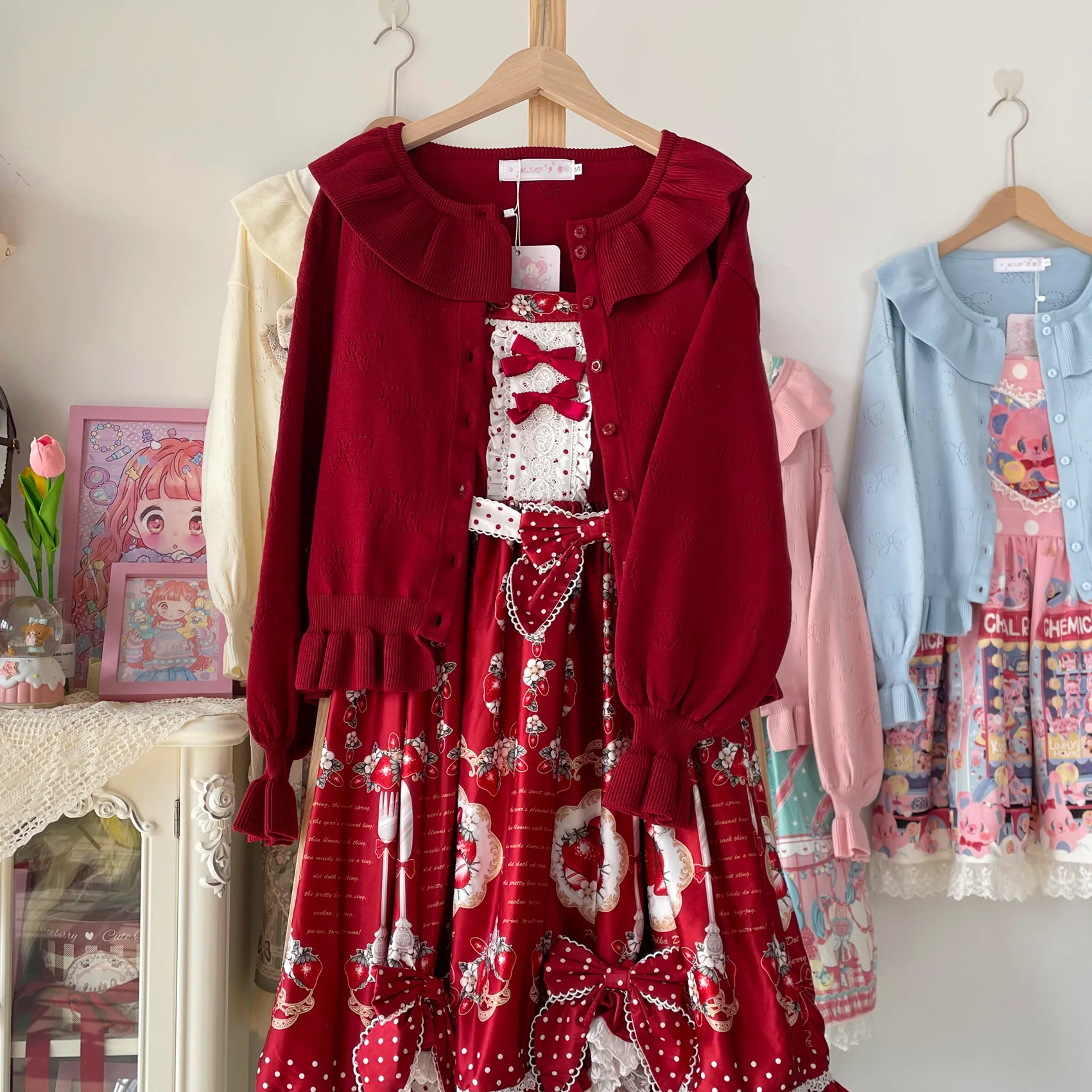Vintage Lolita Bow Hollowed-out Sweater Ruffled Cardigan - Image 40
