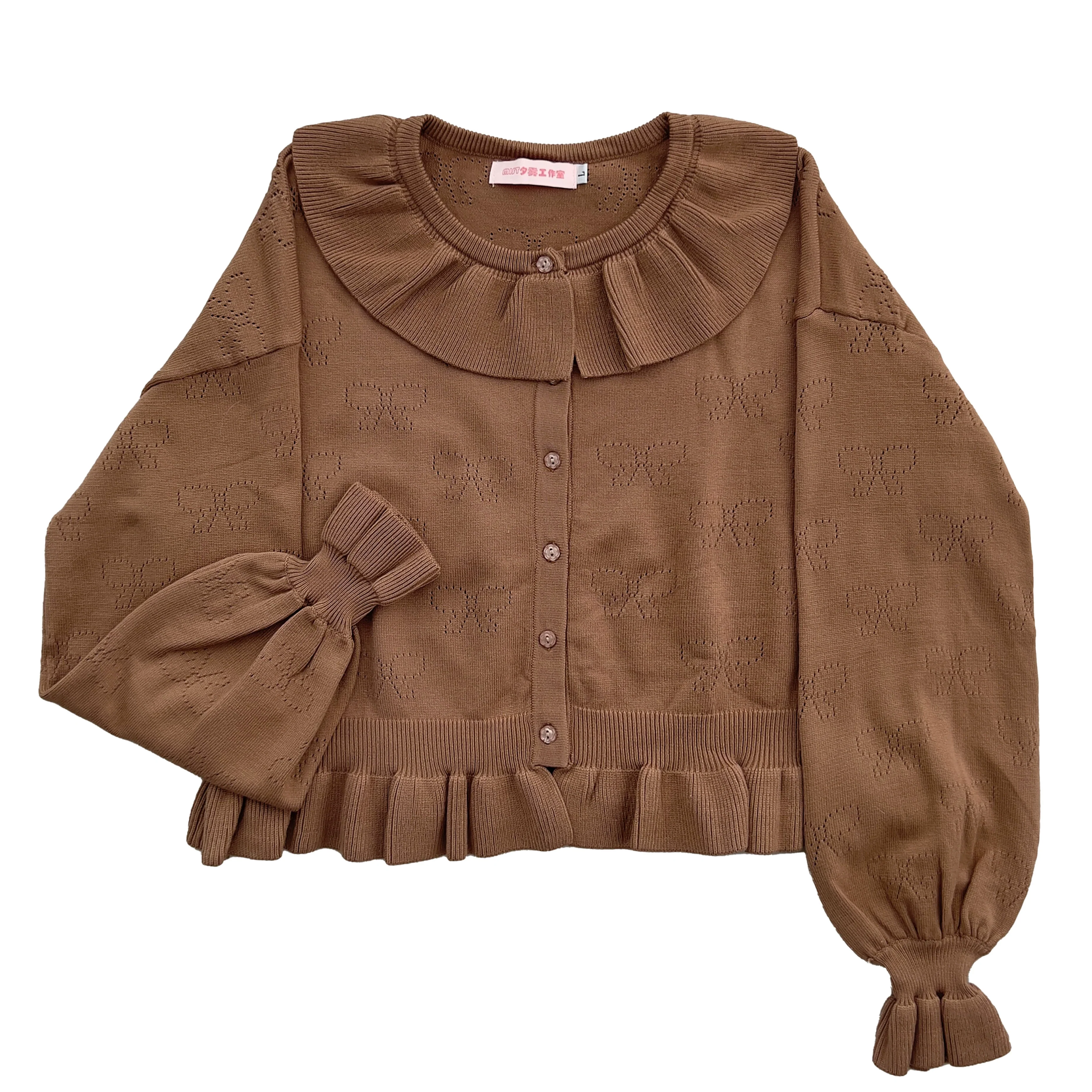 Vintage Lolita Bow Hollowed-out Sweater Ruffled Cardigan - Image 44