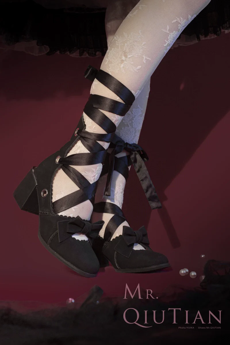 MR.Qiutian - Muse Kiss - Elegant Lolita Shoes Lace-up Bow Heels Round Toe - Image 10
