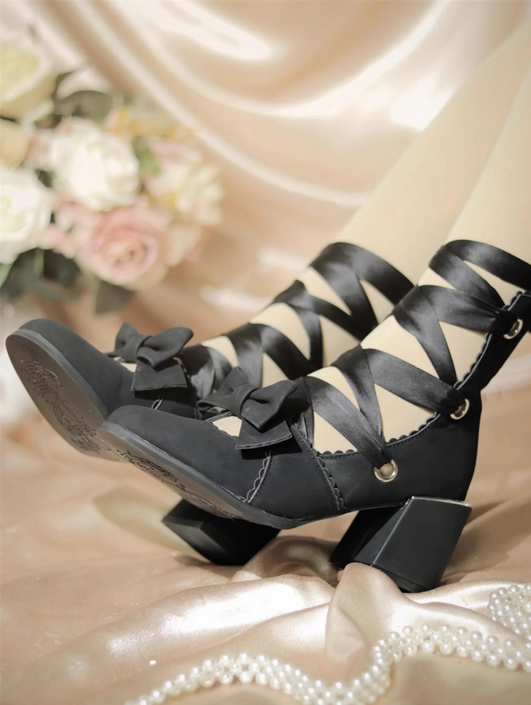 MR.Qiutian - Muse Kiss - Elegant Lolita Shoes Lace-up Bow Heels Round Toe - Image 13