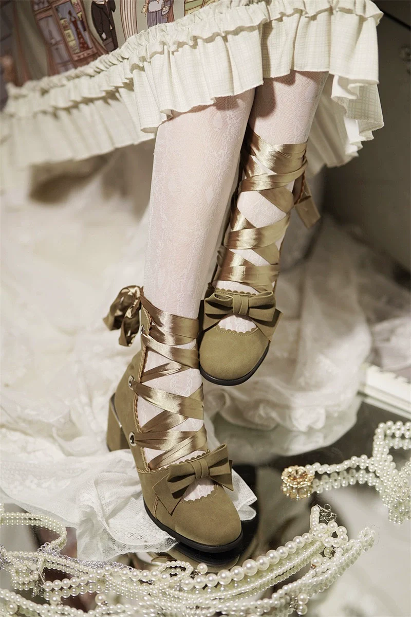 MR.Qiutian - Muse Kiss - Elegant Lolita Shoes Lace-up Bow Heels Round Toe - Image 15