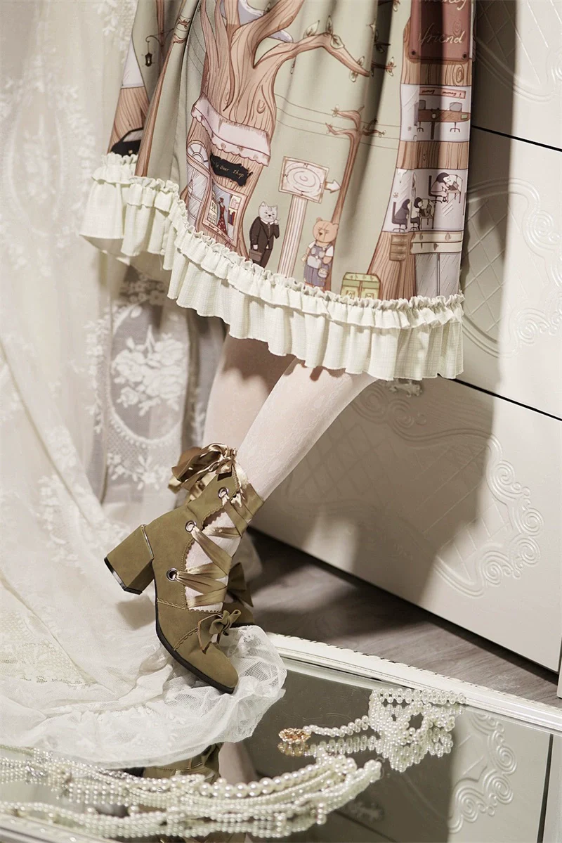MR.Qiutian - Muse Kiss - Elegant Lolita Shoes Lace-up Bow Heels Round Toe - Image 17
