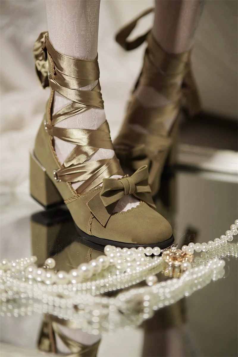 MR.Qiutian - Muse Kiss - Elegant Lolita Shoes Lace-up Bow Heels Round Toe - Image 18