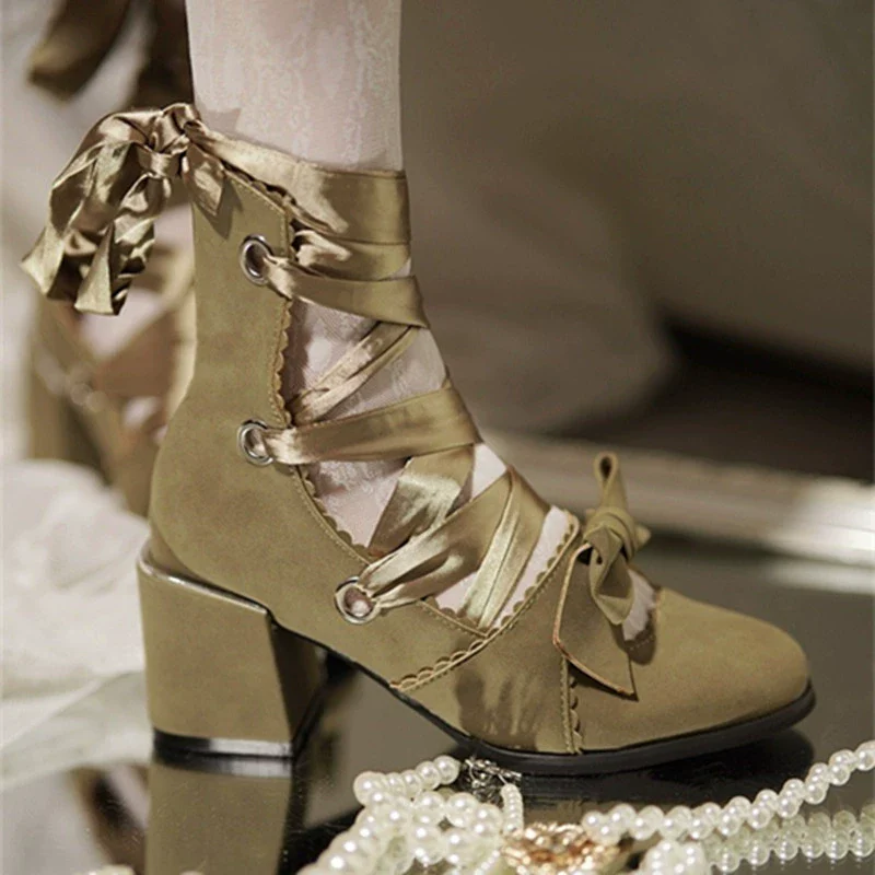 MR.Qiutian - Muse Kiss - Elegant Lolita Shoes Lace-up Bow Heels Round Toe - Image 19