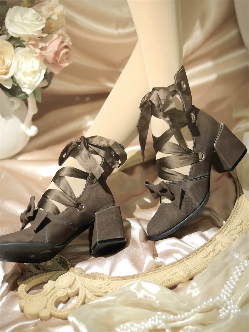MR.Qiutian - Muse Kiss - Elegant Lolita Shoes Lace-up Bow Heels Round Toe - Image 20