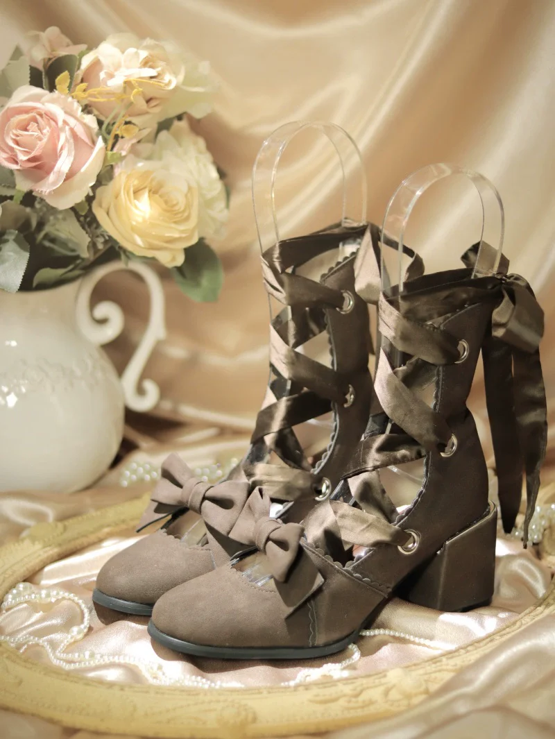 MR.Qiutian - Muse Kiss - Elegant Lolita Shoes Lace-up Bow Heels Round Toe - Image 21