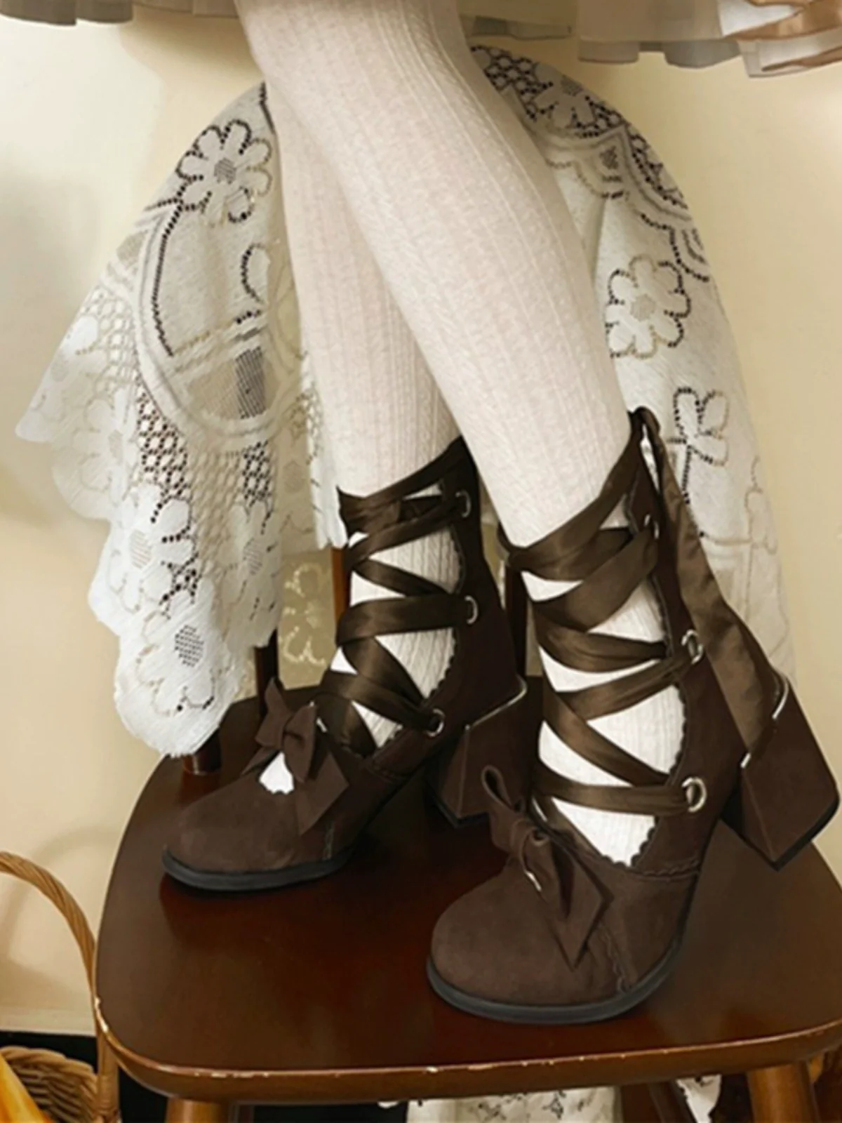 MR.Qiutian - Muse Kiss - Elegant Lolita Shoes Lace-up Bow Heels Round Toe - Image 22