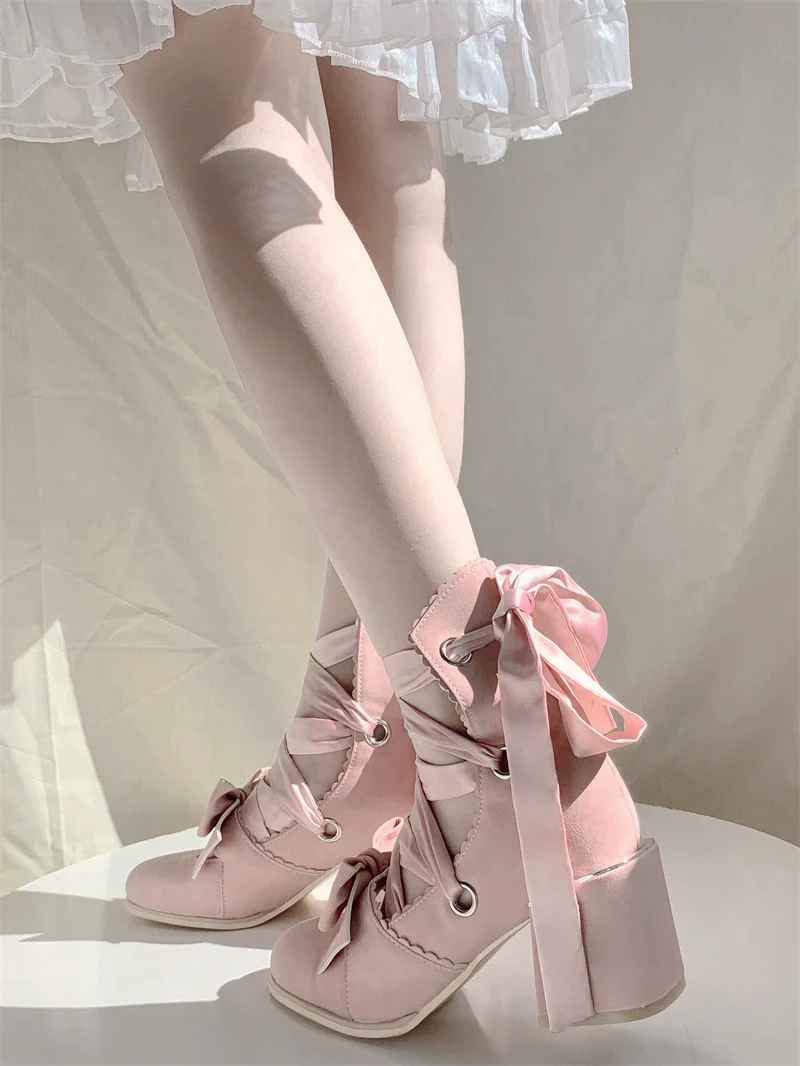 MR.Qiutian - Muse Kiss - Elegant Lolita Shoes Lace-up Bow Heels Round Toe - Image 25