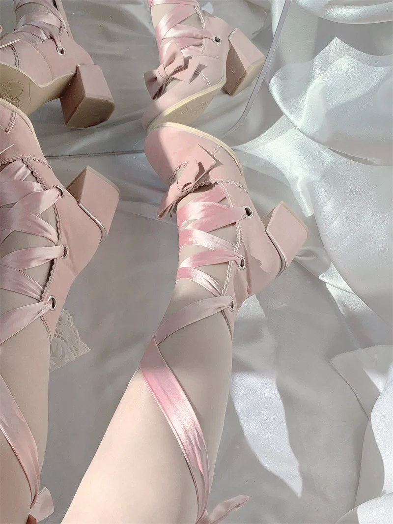 MR.Qiutian - Muse Kiss - Elegant Lolita Shoes Lace-up Bow Heels Round Toe - Image 29