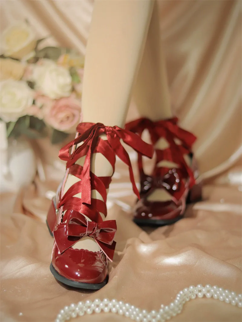 MR.Qiutian - Muse Kiss - Elegant Lolita Shoes Lace-up Bow Heels Round Toe - Image 3