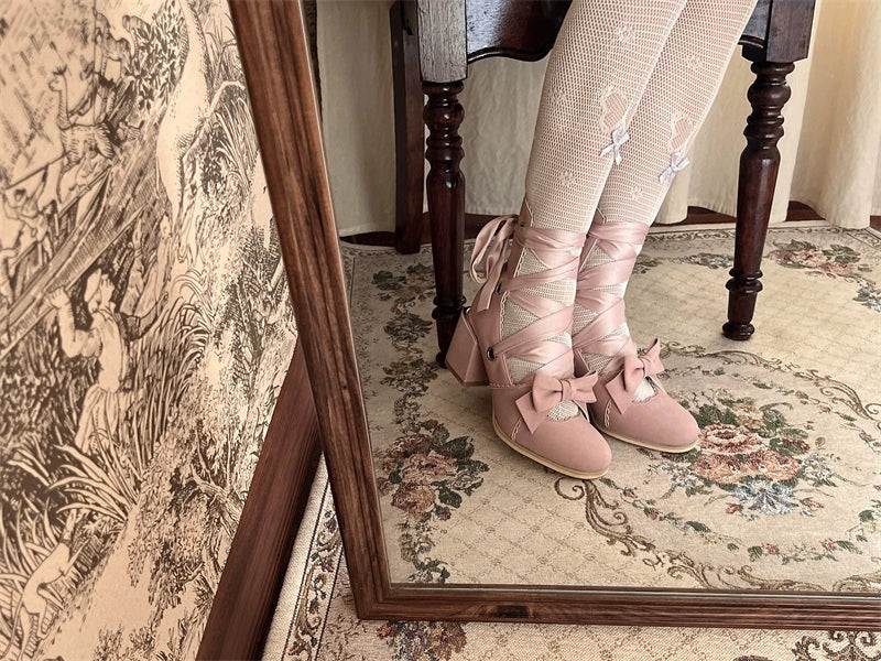 MR.Qiutian - Muse Kiss - Elegant Lolita Shoes Lace-up Bow Heels Round Toe - Image 30