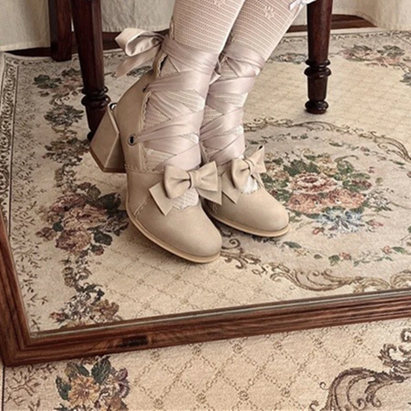 MR.Qiutian - Muse Kiss - Elegant Lolita Shoes Lace-up Bow Heels Round Toe - Image 31