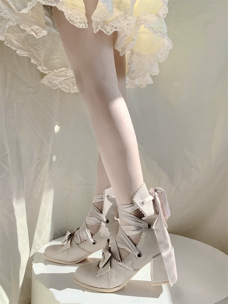 MR.Qiutian - Muse Kiss - Elegant Lolita Shoes Lace-up Bow Heels Round Toe - Image 32