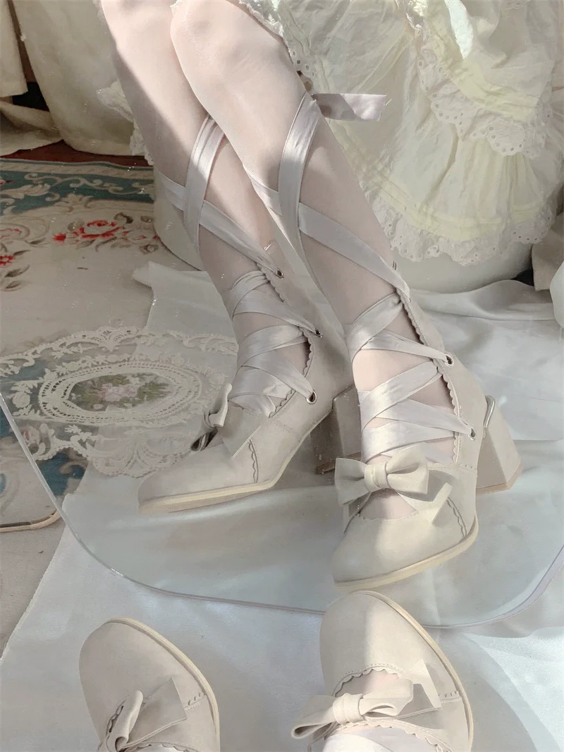 MR.Qiutian - Muse Kiss - Elegant Lolita Shoes Lace-up Bow Heels Round Toe - Image 34