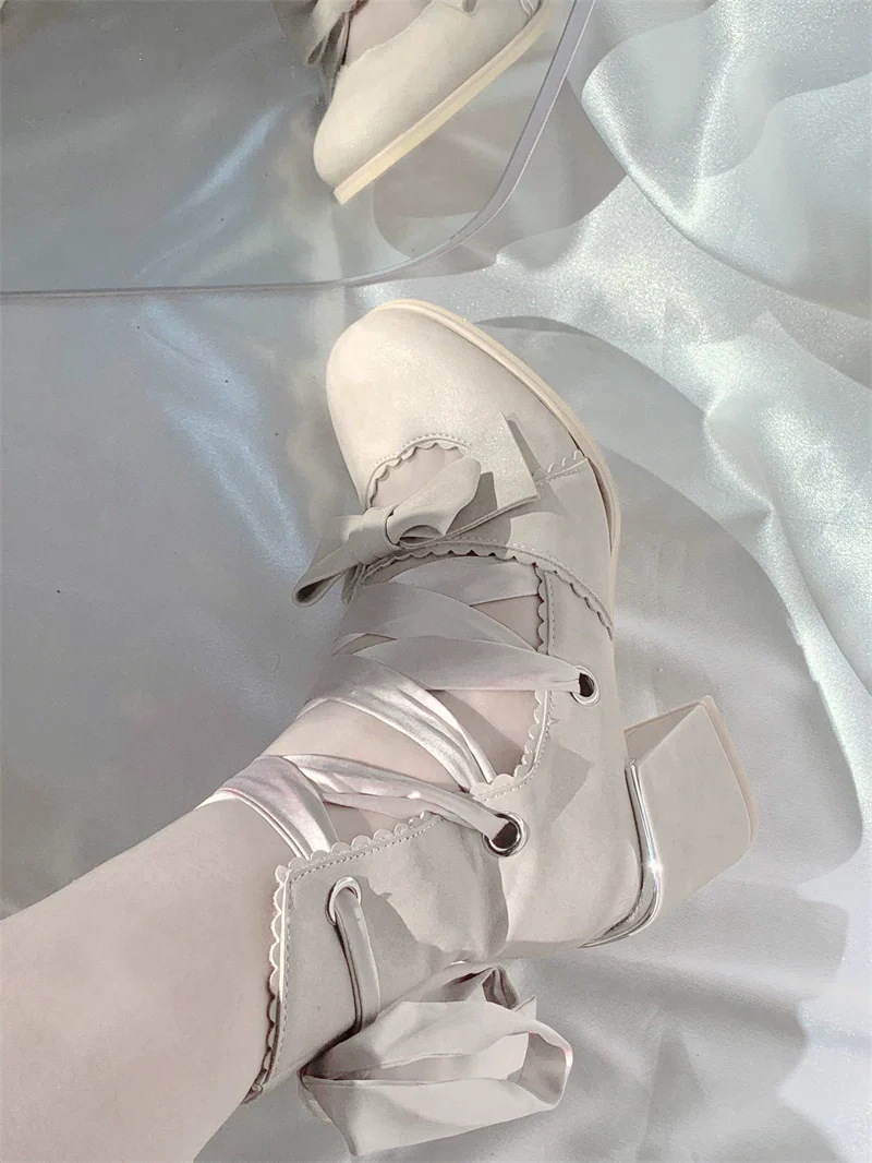 MR.Qiutian - Muse Kiss - Elegant Lolita Shoes Lace-up Bow Heels Round Toe - Image 35
