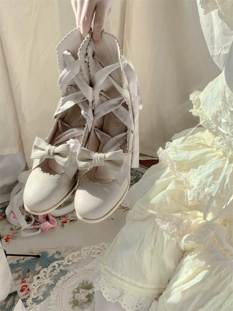 MR.Qiutian - Muse Kiss - Elegant Lolita Shoes Lace-up Bow Heels Round Toe - Image 36