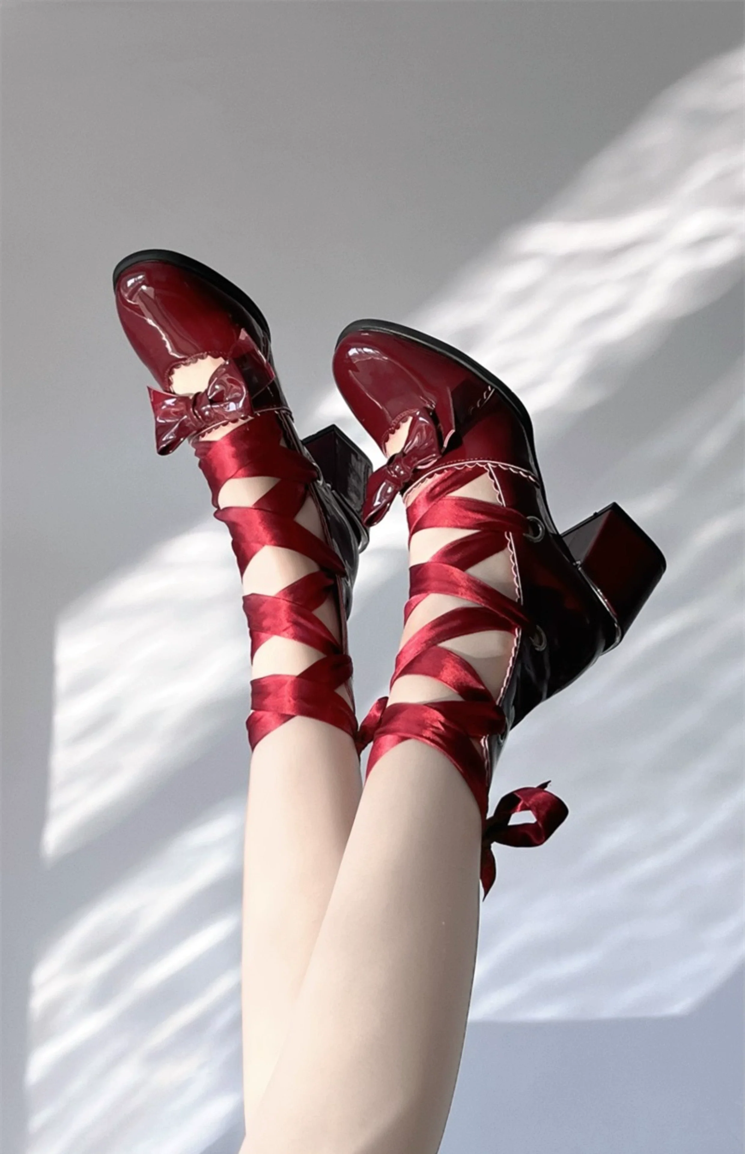 MR.Qiutian - Muse Kiss - Elegant Lolita Shoes Lace-up Bow Heels Round Toe - Image 5