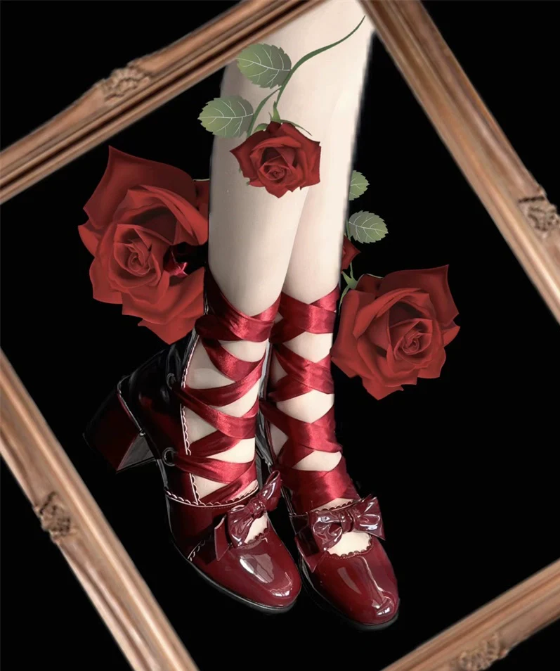 MR.Qiutian - Muse Kiss - Elegant Lolita Shoes Lace-up Bow Heels Round Toe - Image 6