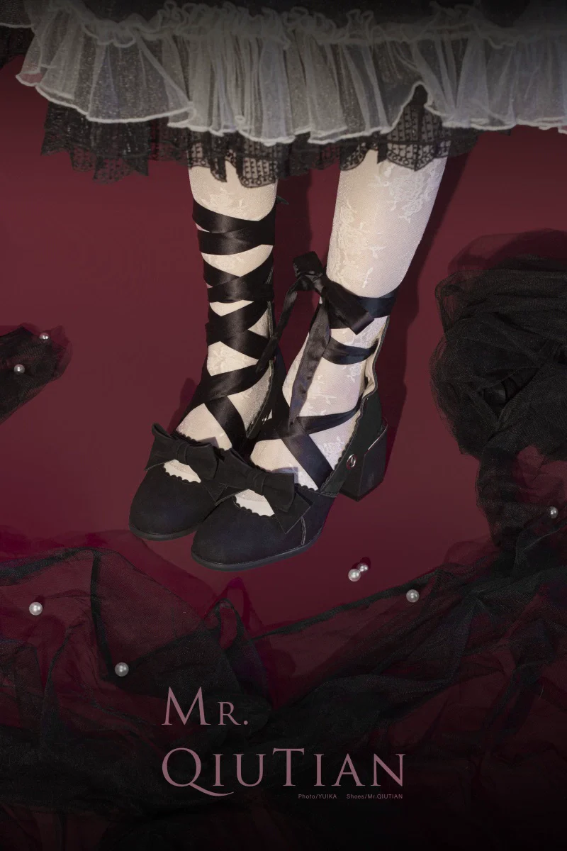 MR.Qiutian - Muse Kiss - Elegant Lolita Shoes Lace-up Bow Heels Round Toe - Image 8