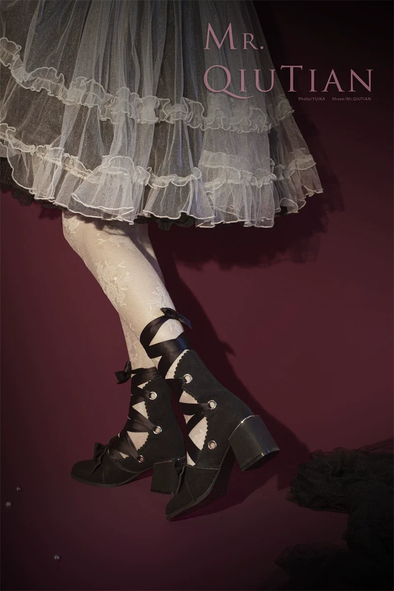 MR.Qiutian - Muse Kiss - Elegant Lolita Shoes Lace-up Bow Heels Round Toe - Image 9