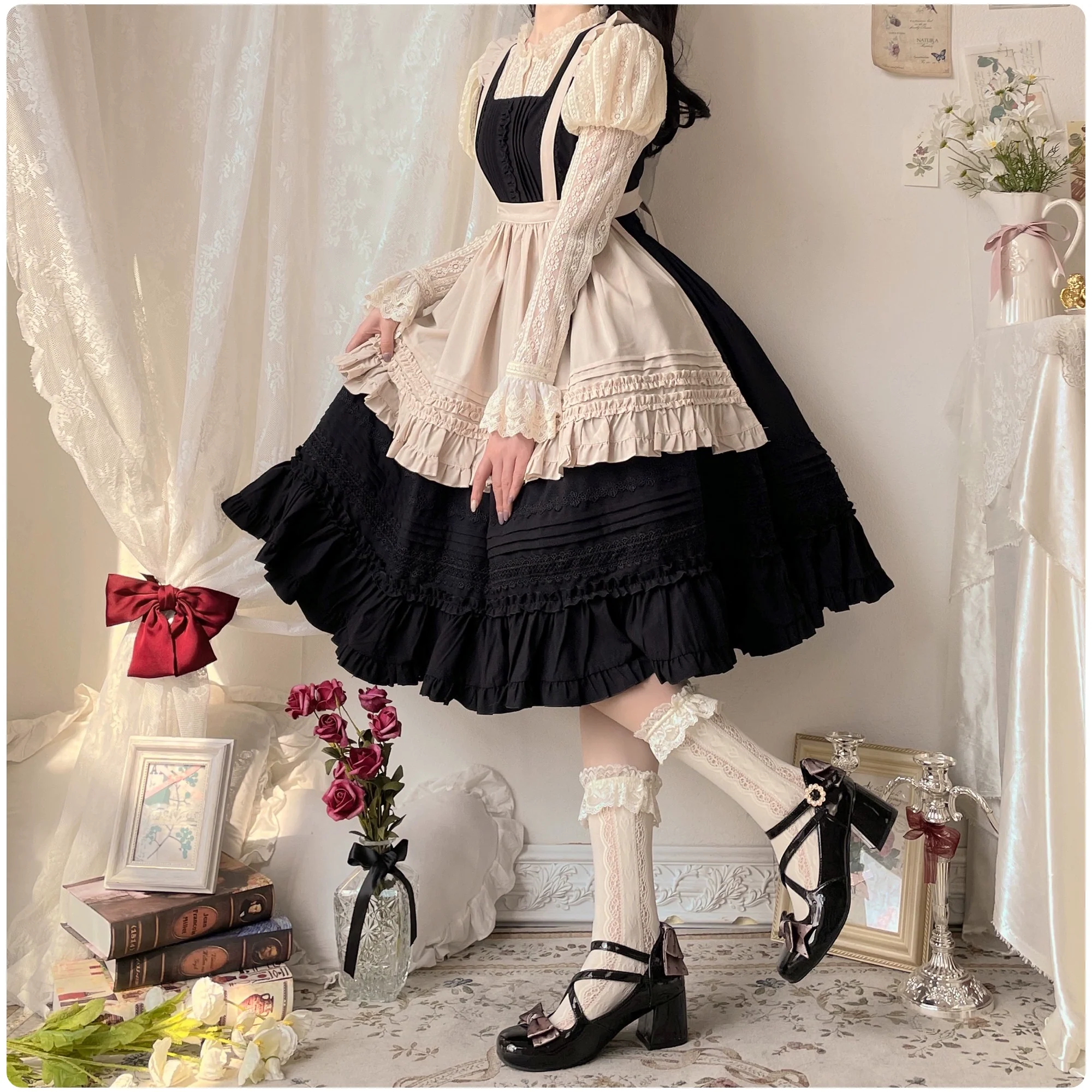 Nocturne Reminiscence - Elegant Lolita JSK Dress Multi-Wear Apron Dress Set - Image 8