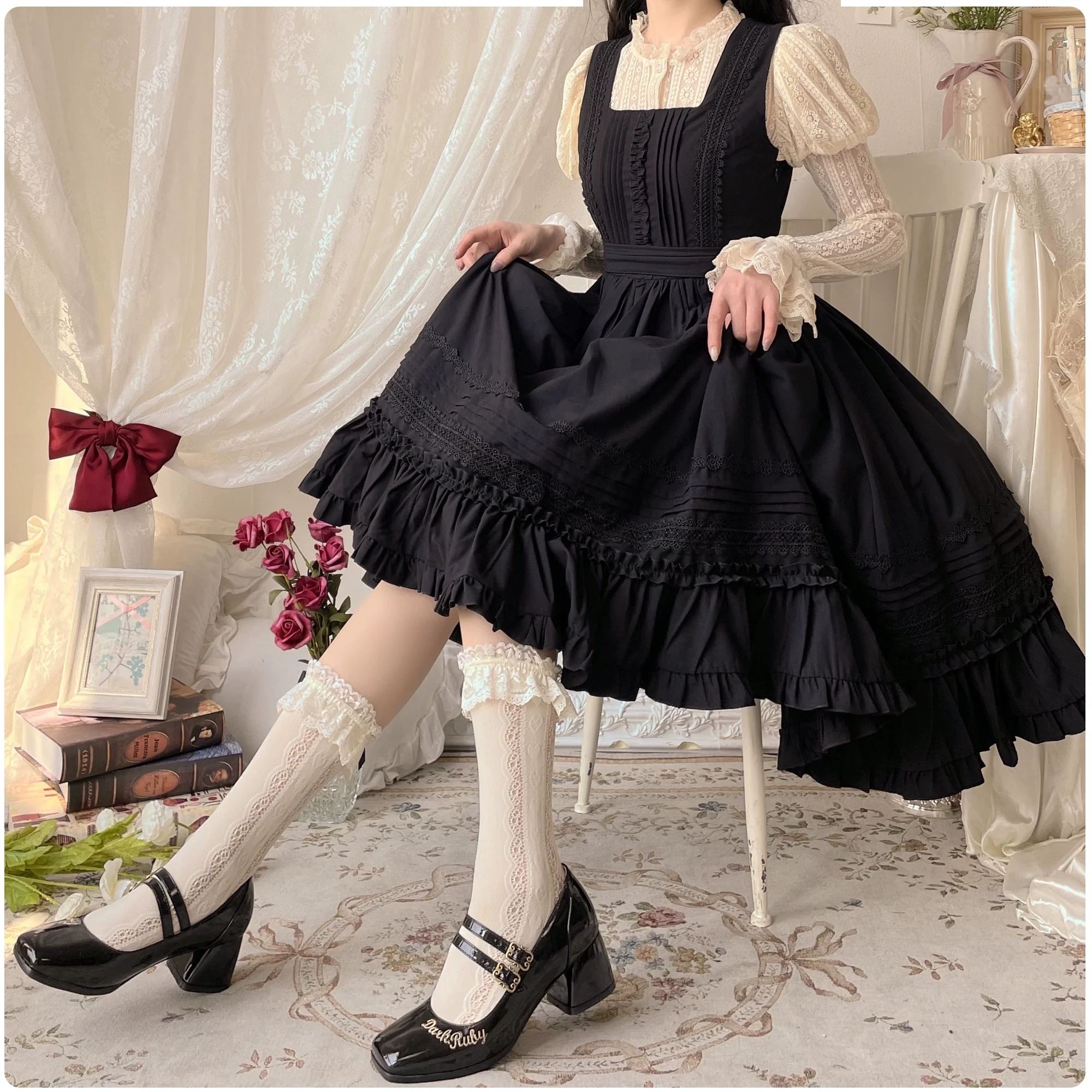 Nocturne Reminiscence - Elegant Lolita JSK Dress Multi-Wear Apron Dress Set - Image 9