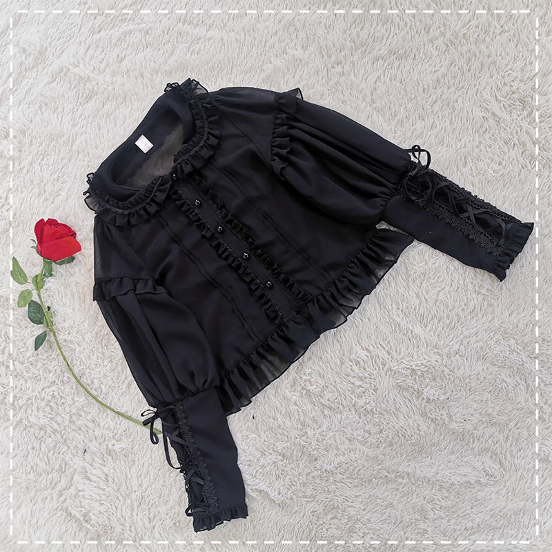 Plus Size Lolita Shirt Mutton Sleeve Lace Blouse - Image 4