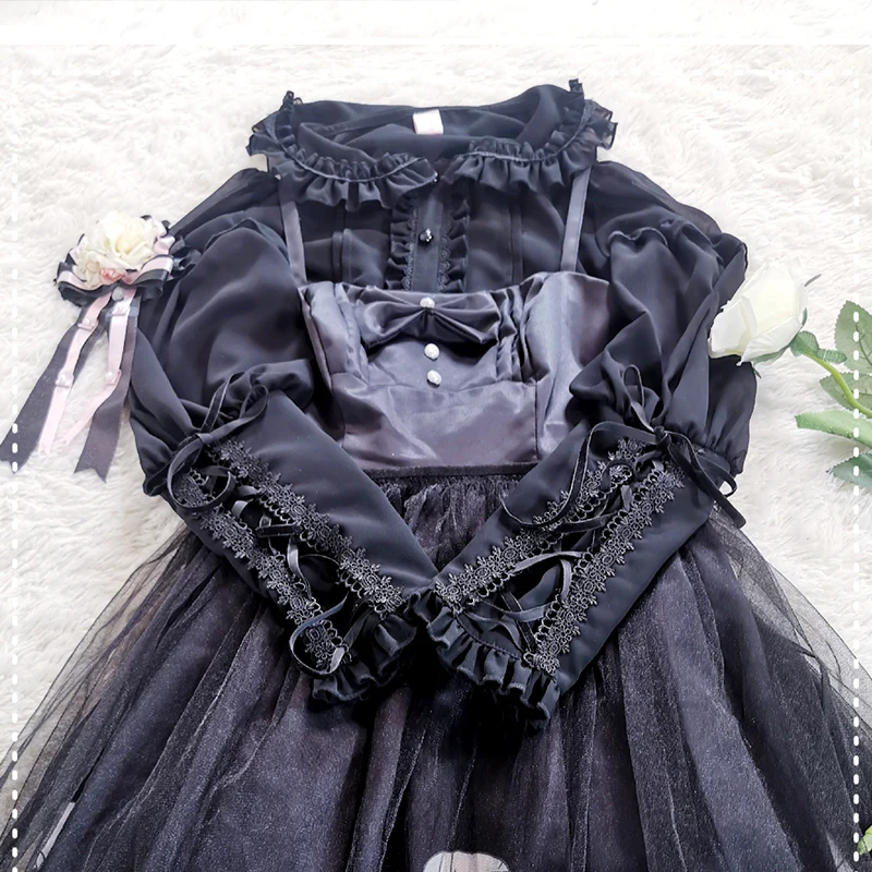 Plus Size Lolita Shirt Mutton Sleeve Lace Blouse - Image 6