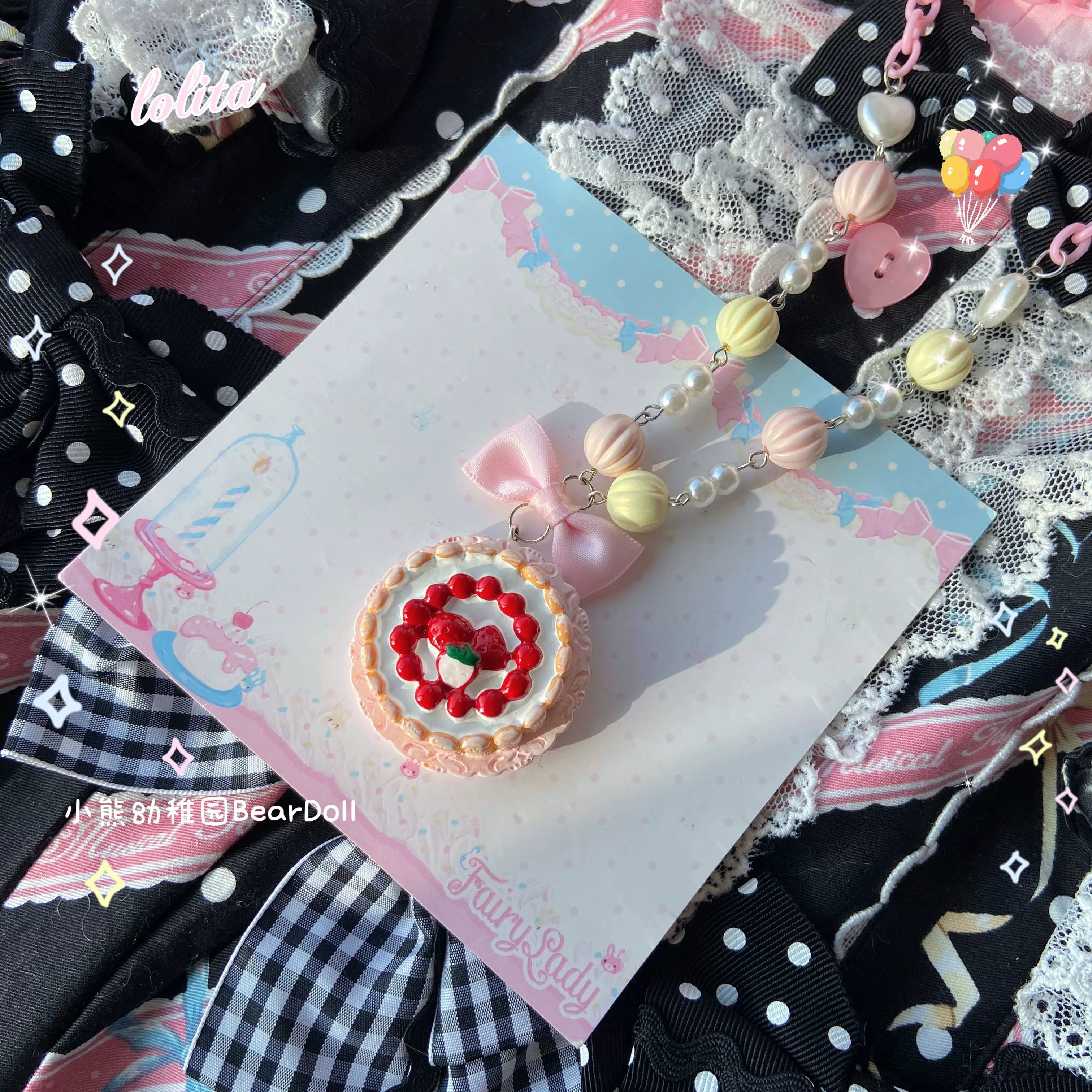 Bear Doll - Sweet Lolita Necklace Cute Beaded Cake Popcorn Tomato Shape Accessories - Image 11
