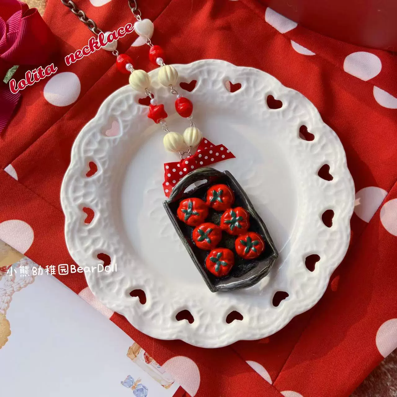 Bear Doll - Sweet Lolita Necklace Cute Beaded Cake Popcorn Tomato Shape Accessories - Image 15