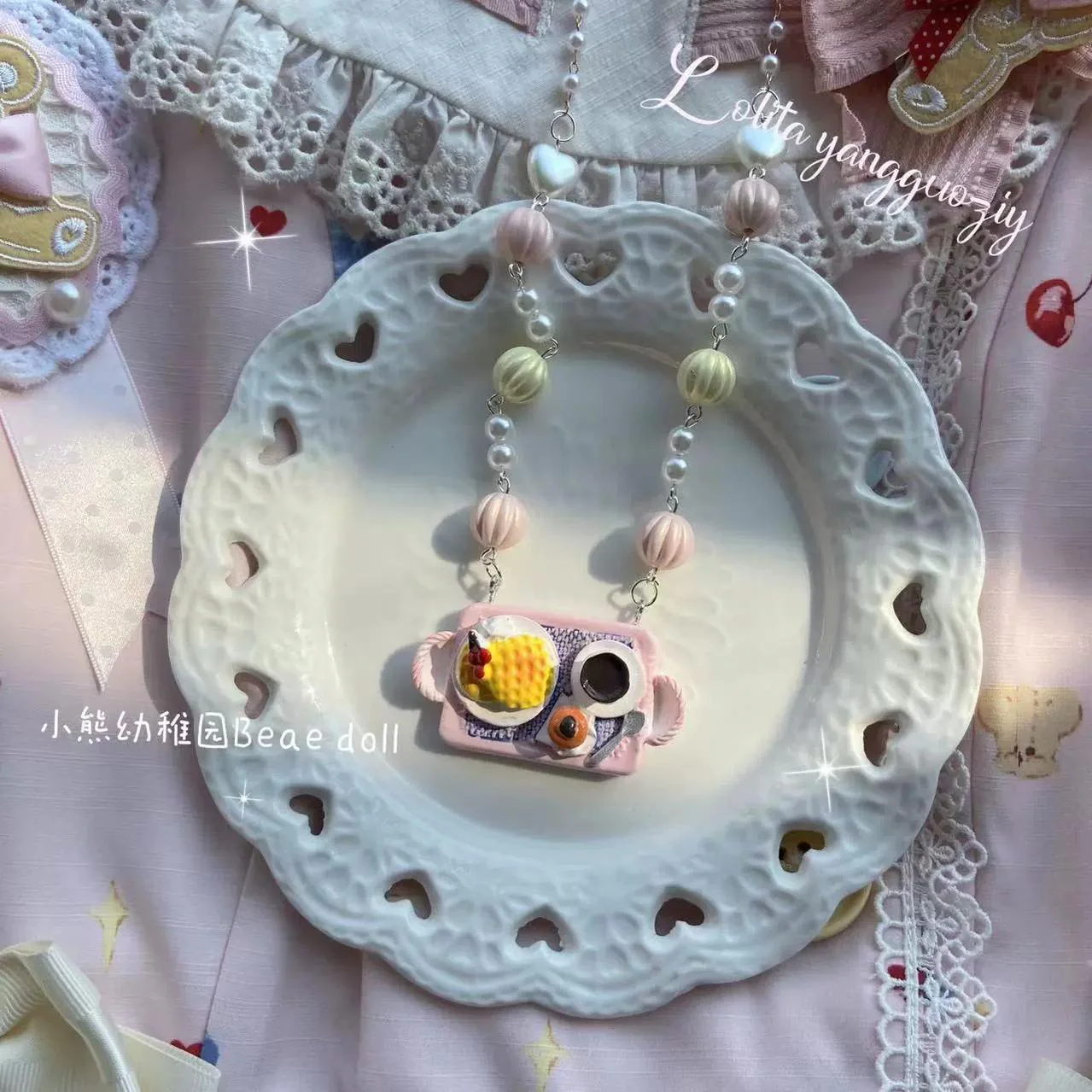Bear Doll - Sweet Lolita Necklace Cute Beaded Cake Popcorn Tomato Shape Accessories - Image 16