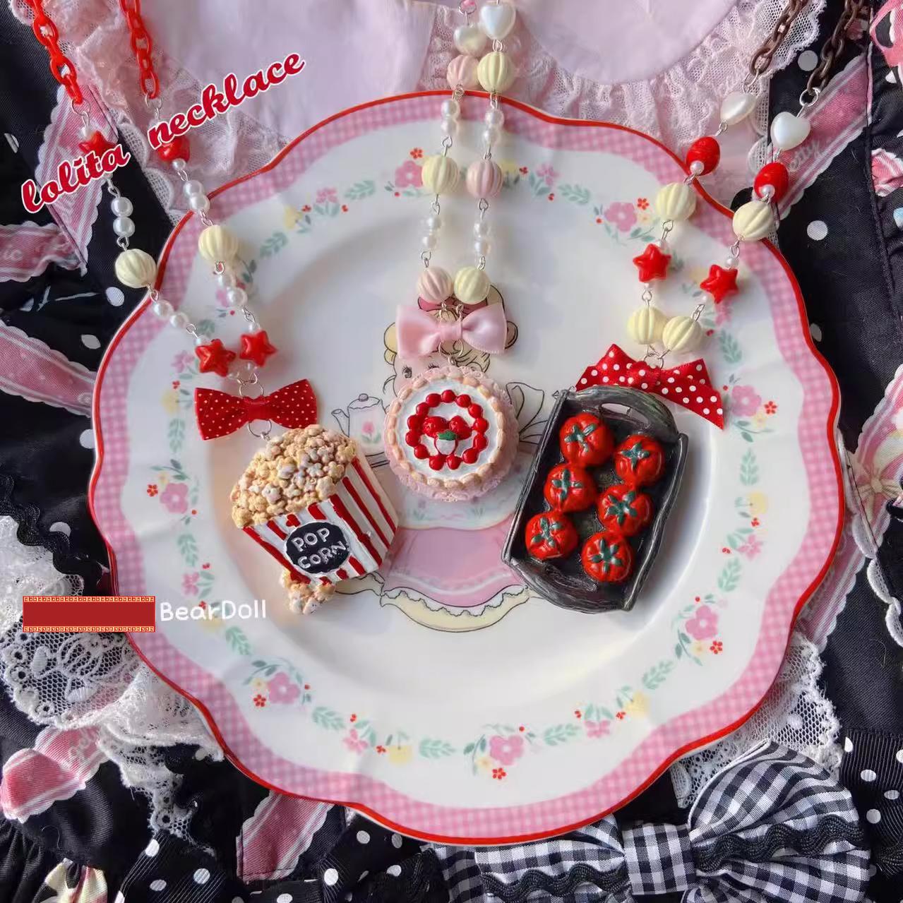 Bear Doll - Sweet Lolita Necklace Cute Beaded Cake Popcorn Tomato Shape Accessories - Image 2