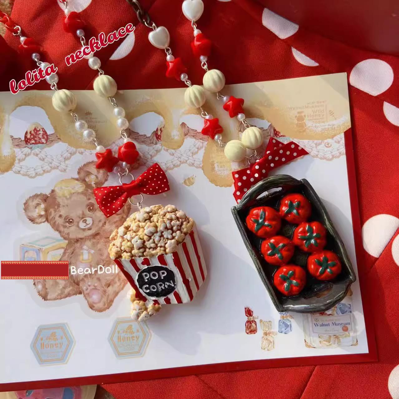 Bear Doll - Sweet Lolita Necklace Cute Beaded Cake Popcorn Tomato Shape Accessories - Image 5