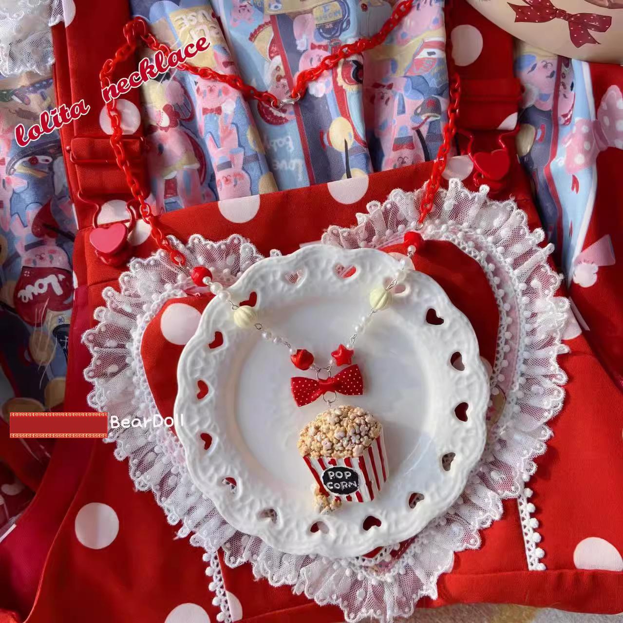 Bear Doll - Sweet Lolita Necklace Cute Beaded Cake Popcorn Tomato Shape Accessories - Image 7