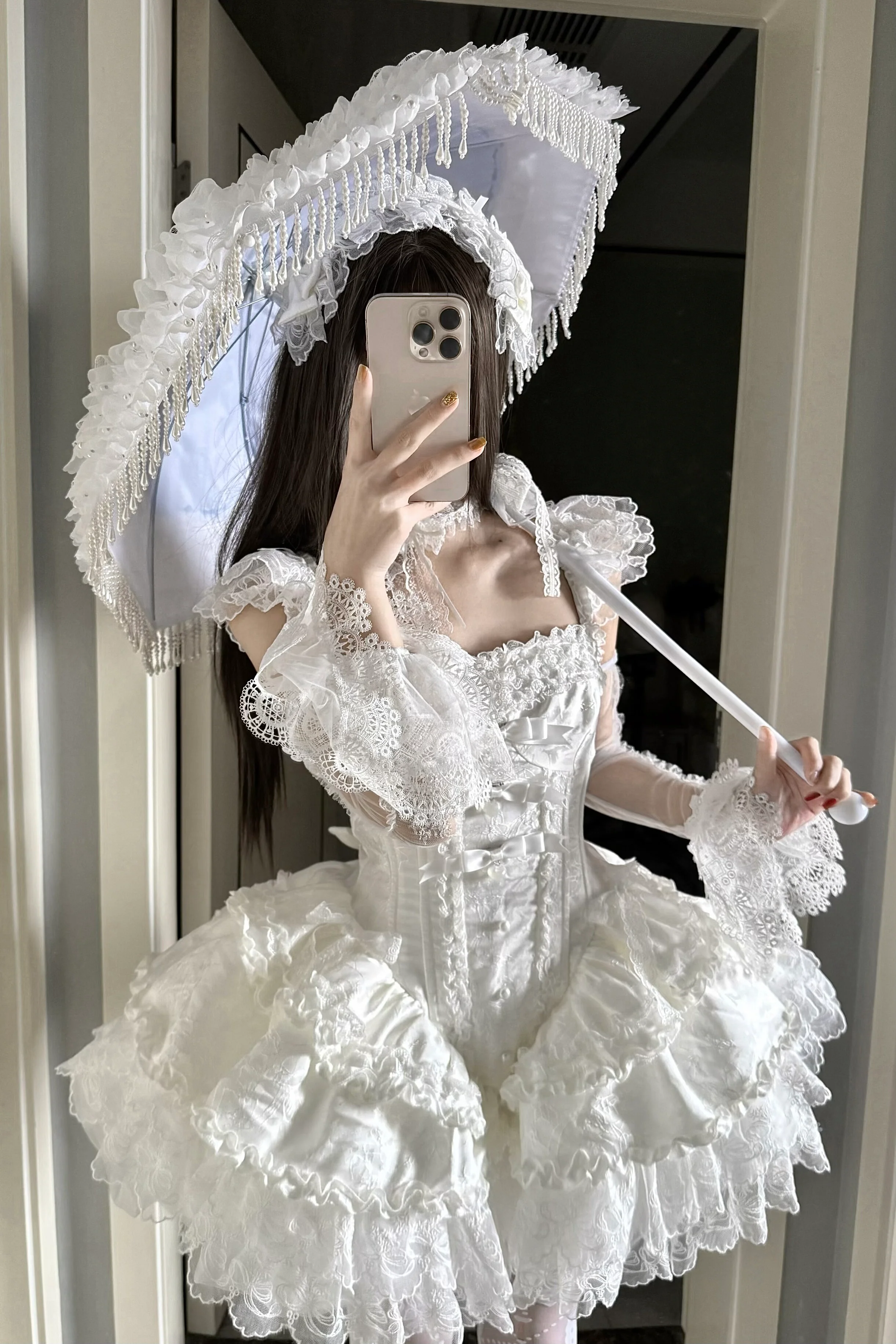 Frosted Starlight - Old School Lolita Blouse, Detachable Sheer Sleeves - Image 17