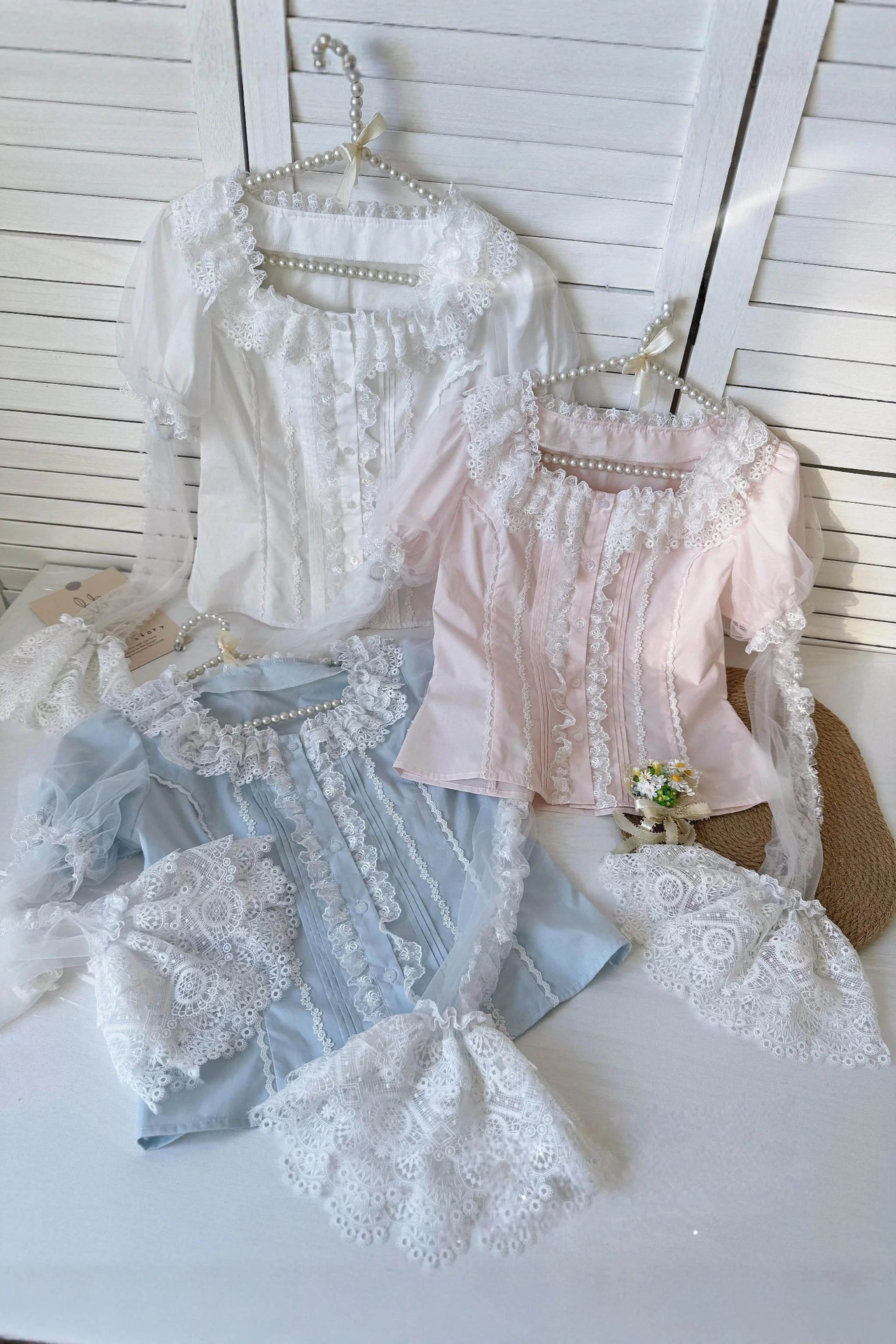 Frosted Starlight - Old School Lolita Blouse, Detachable Sheer Sleeves - Image 2