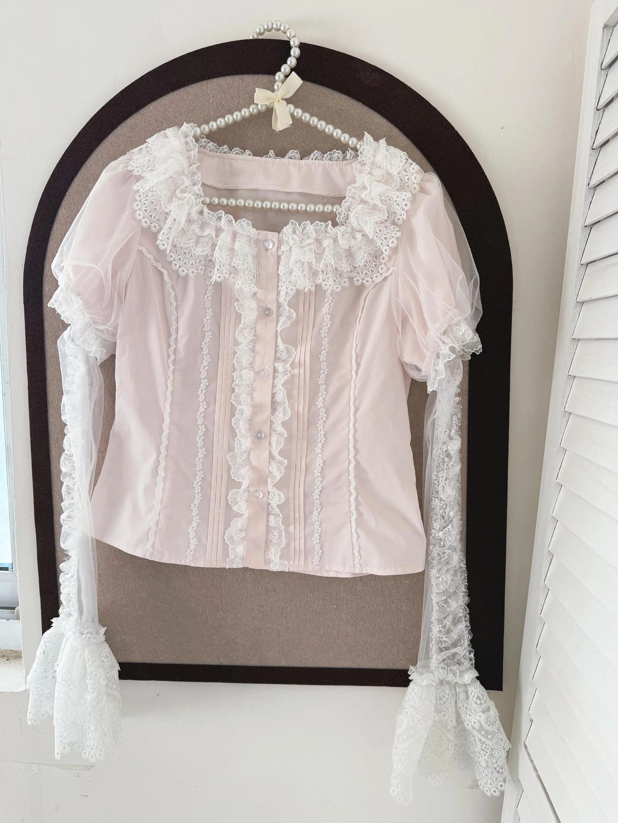 Frosted Starlight - Old School Lolita Blouse, Detachable Sheer Sleeves - Image 3