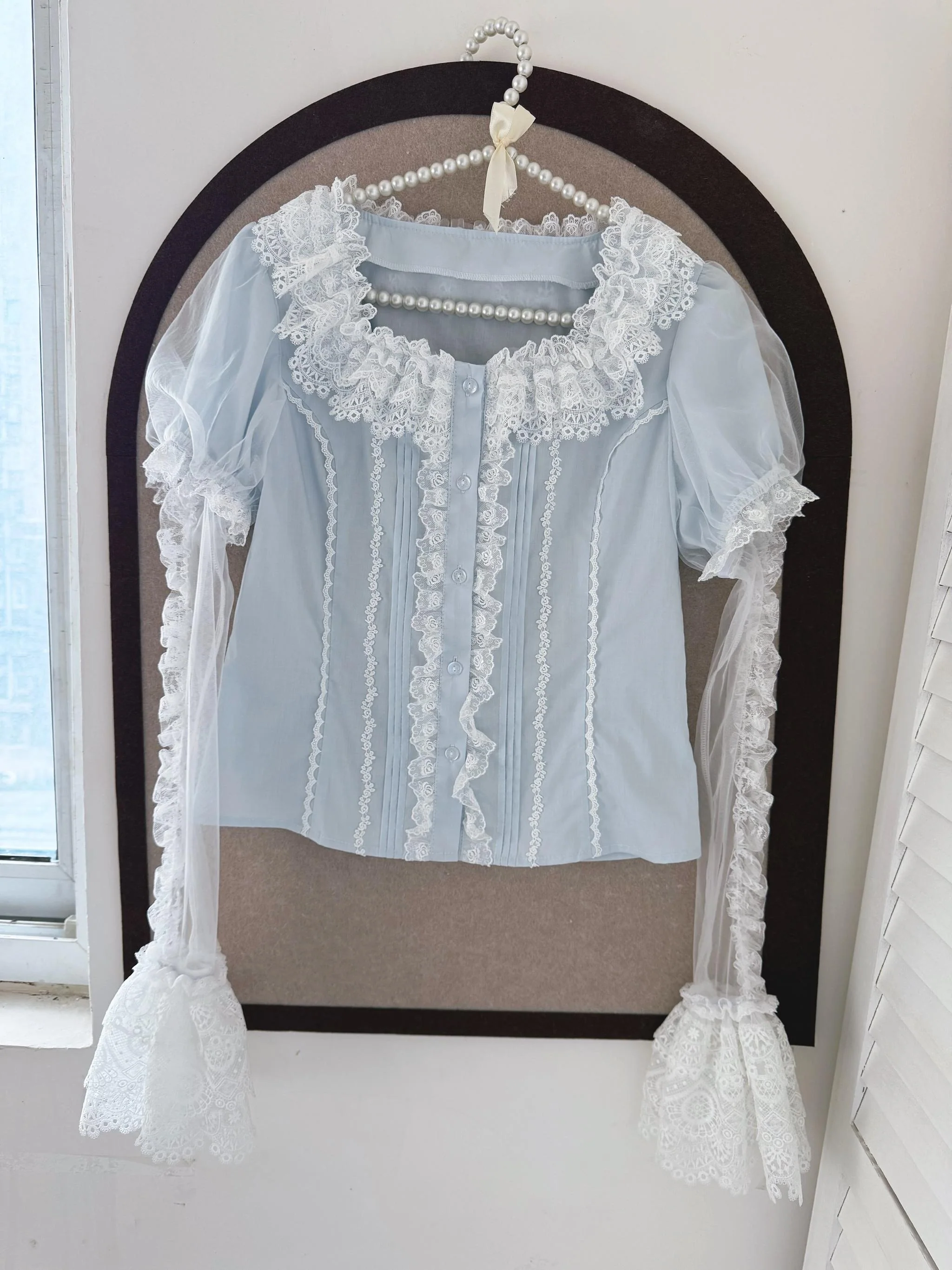 Frosted Starlight - Old School Lolita Blouse, Detachable Sheer Sleeves - Image 4