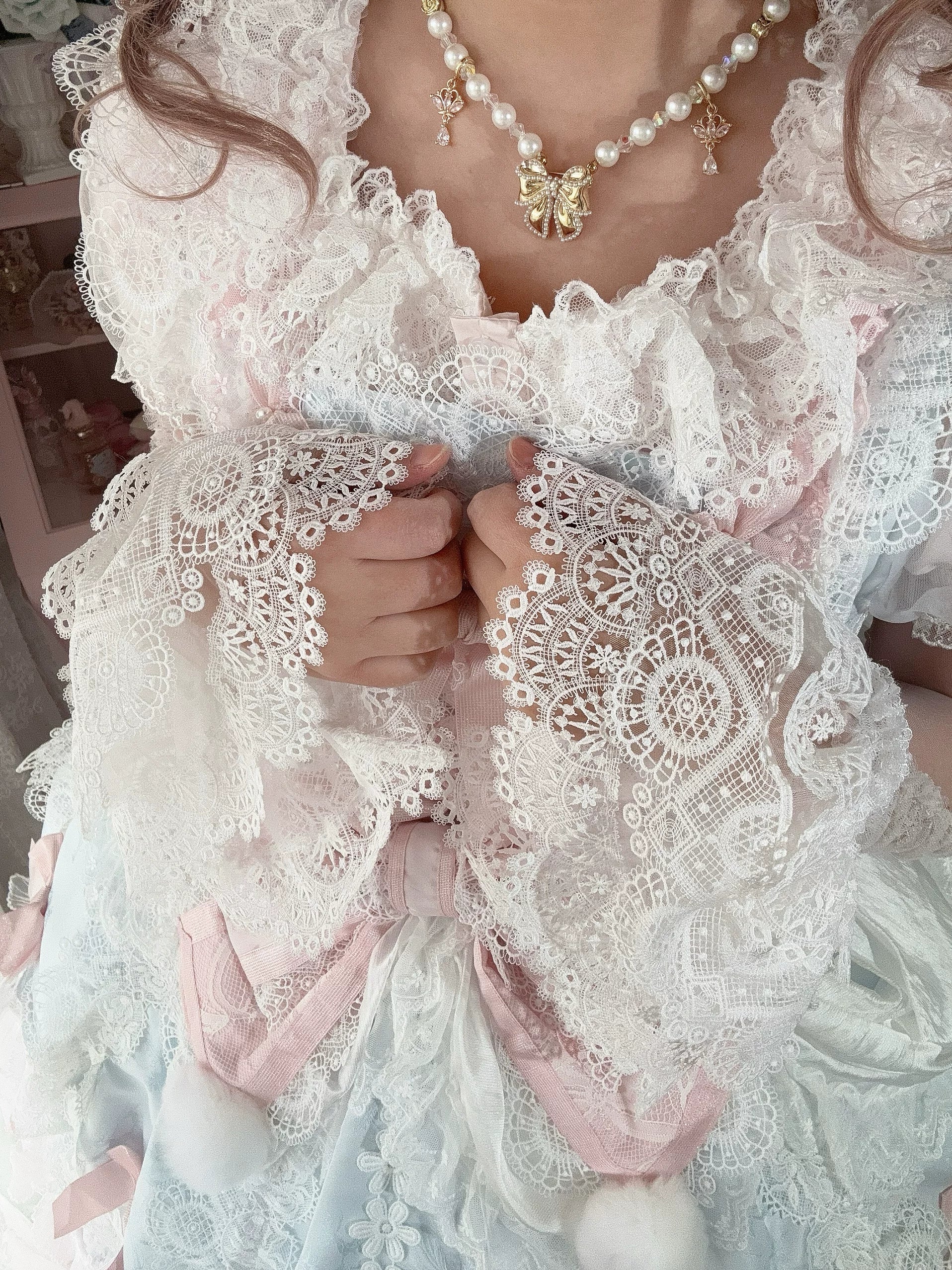 Frosted Starlight - Old School Lolita Blouse, Detachable Sheer Sleeves - Image 7