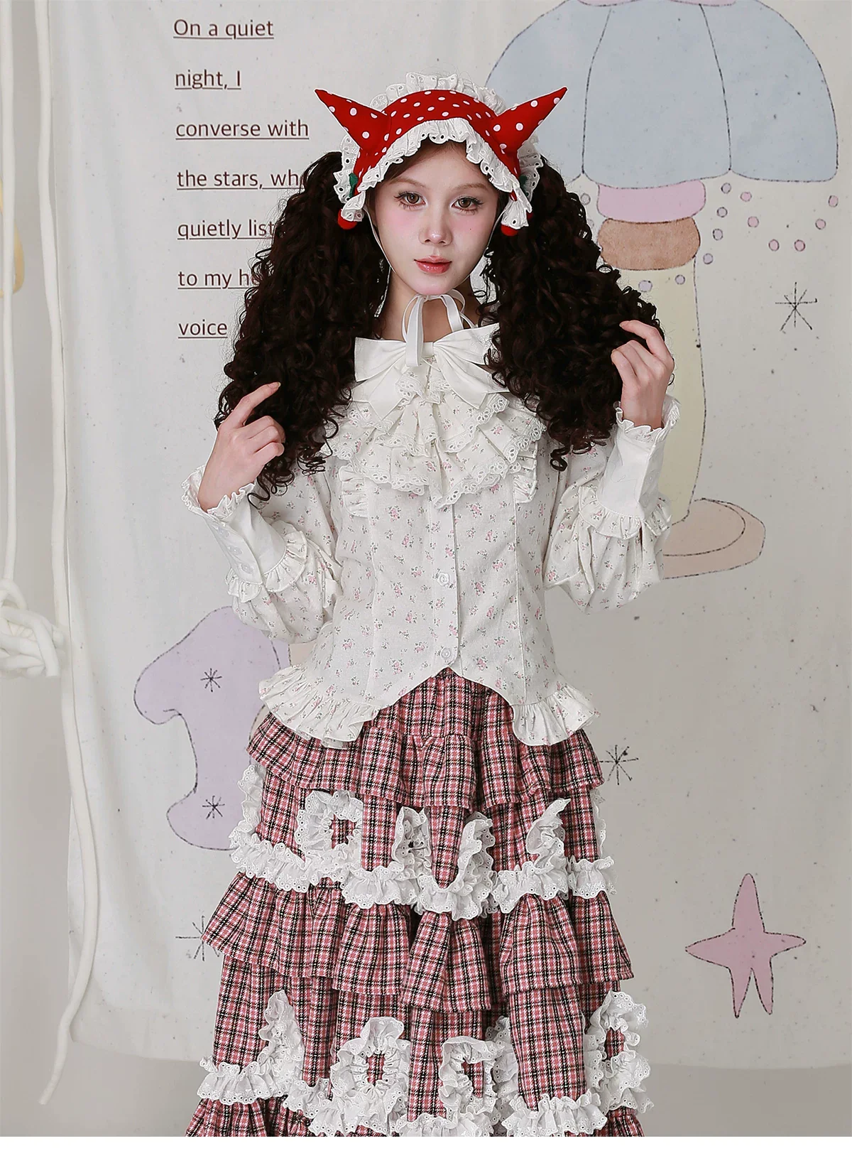 Old School Lolita Cotton Shirt, Floral Print - Image 10