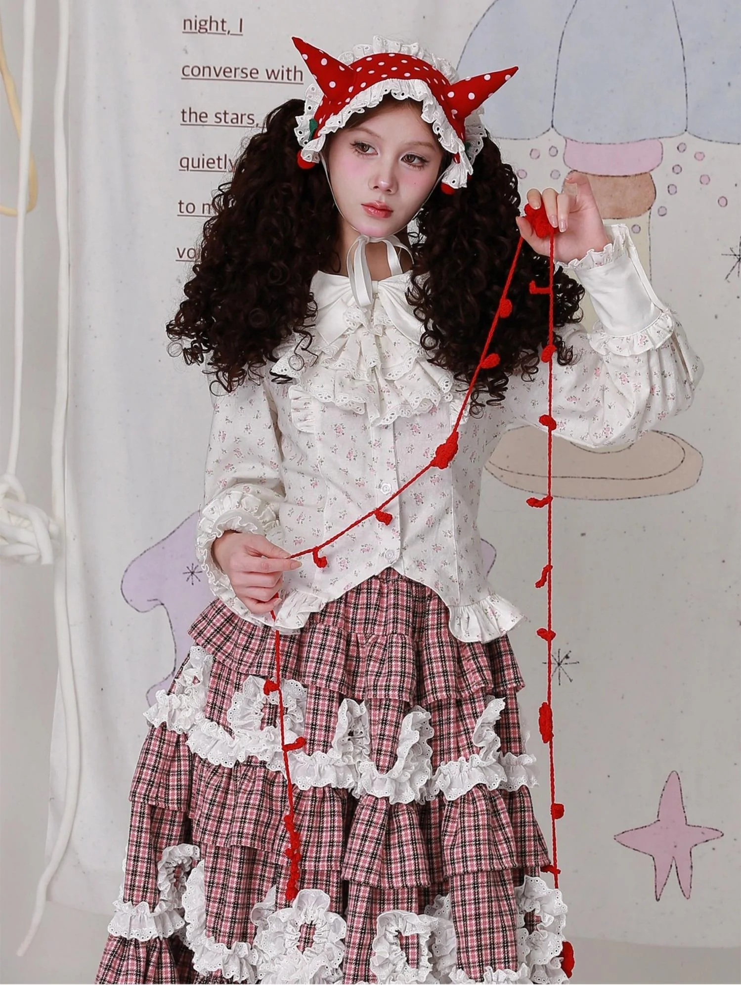 Old School Lolita Cotton Shirt, Floral Print - Image 11