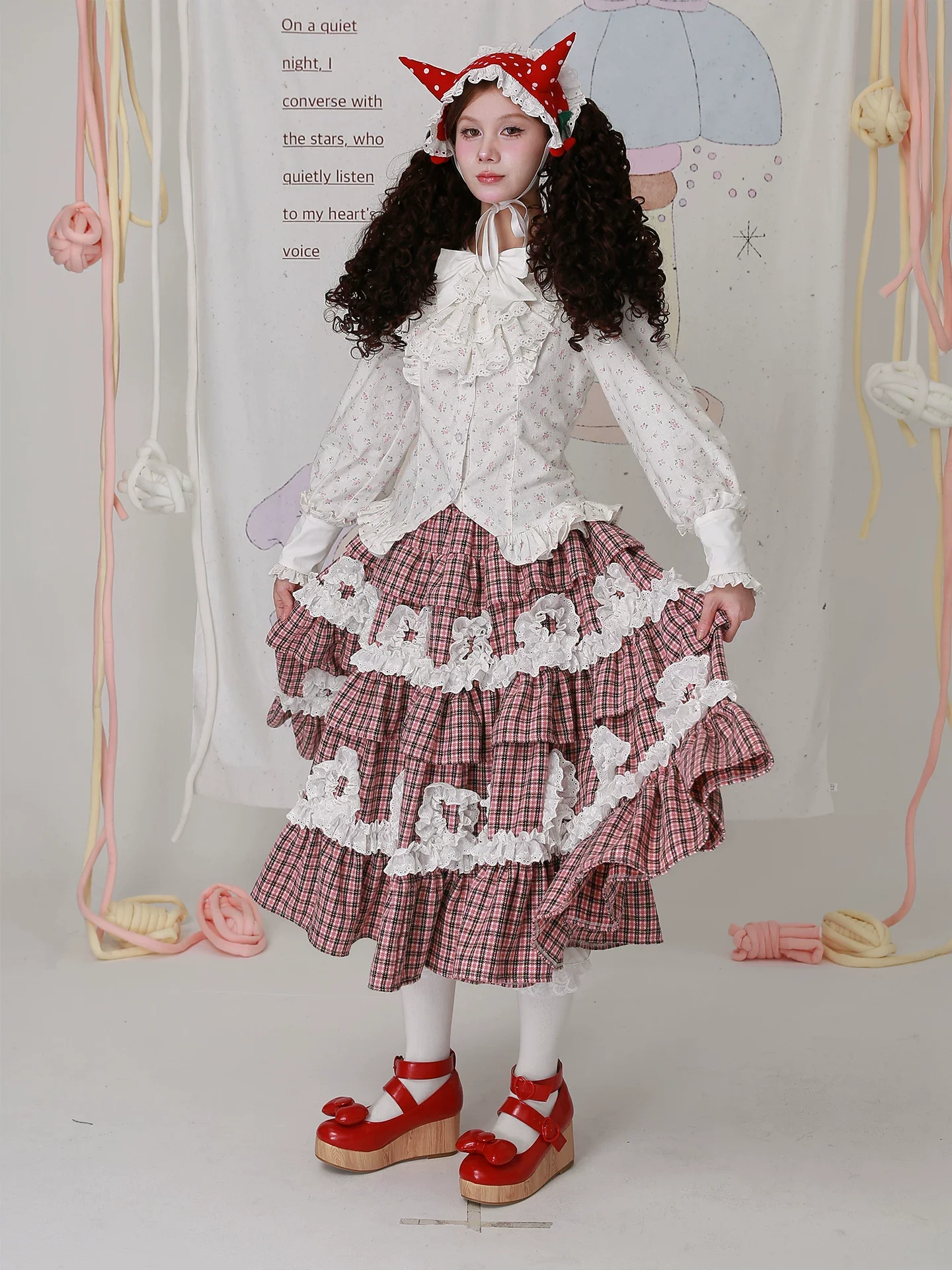 Old School Lolita Cotton Shirt, Floral Print - Image 12