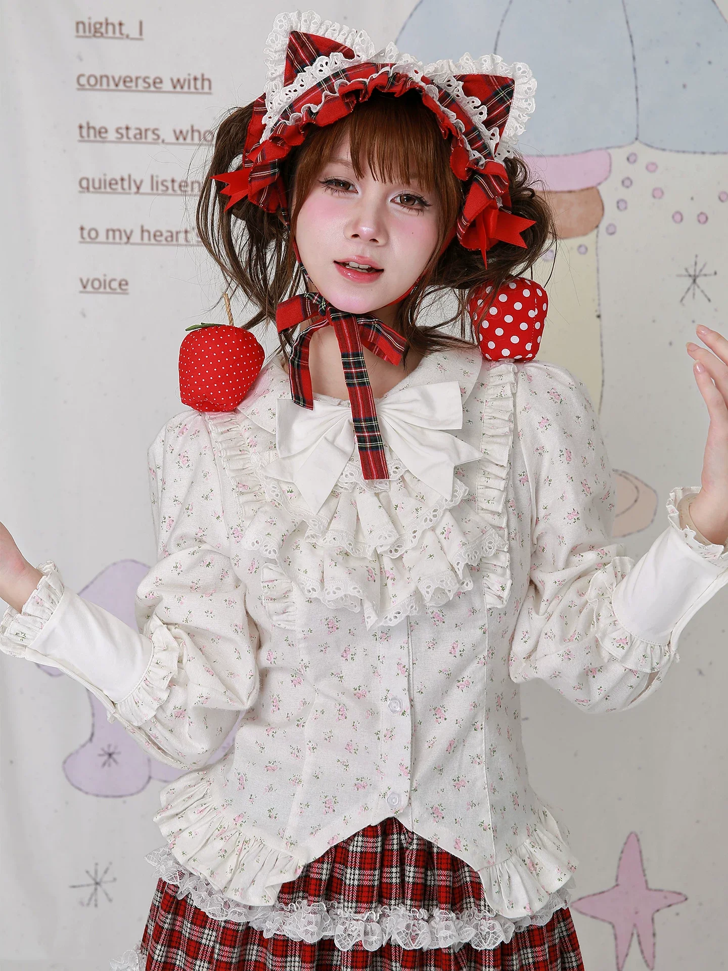 Old School Lolita Cotton Shirt, Floral Print - Image 3