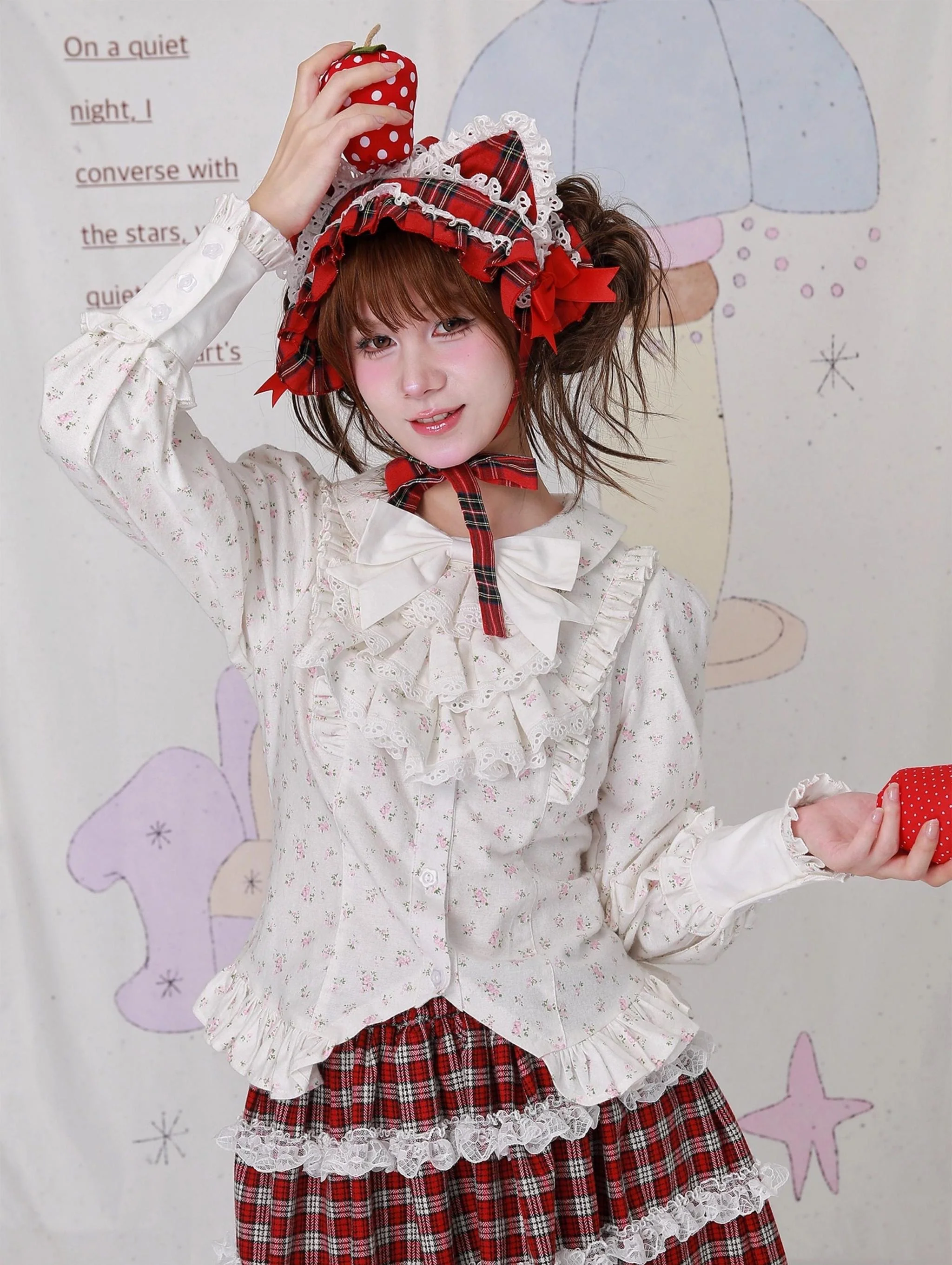 Old School Lolita Cotton Shirt, Floral Print - Image 4