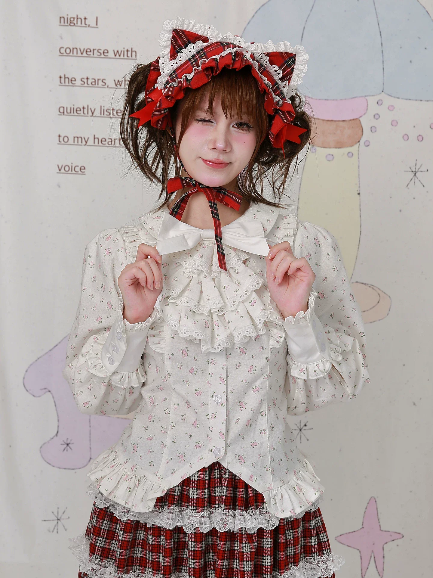 Old School Lolita Cotton Shirt, Floral Print - Image 5