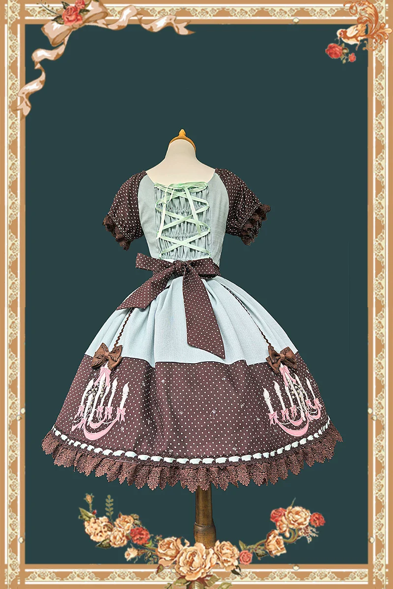 Chandelier - Old School Lolita OP Dress, Polka Dot, Chandelier Print - Image 10