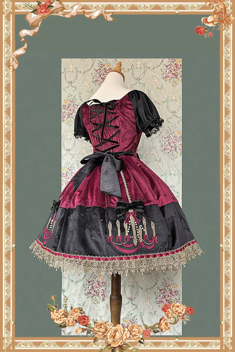 Chandelier - Old School Lolita OP Dress, Polka Dot, Chandelier Print - Image 12