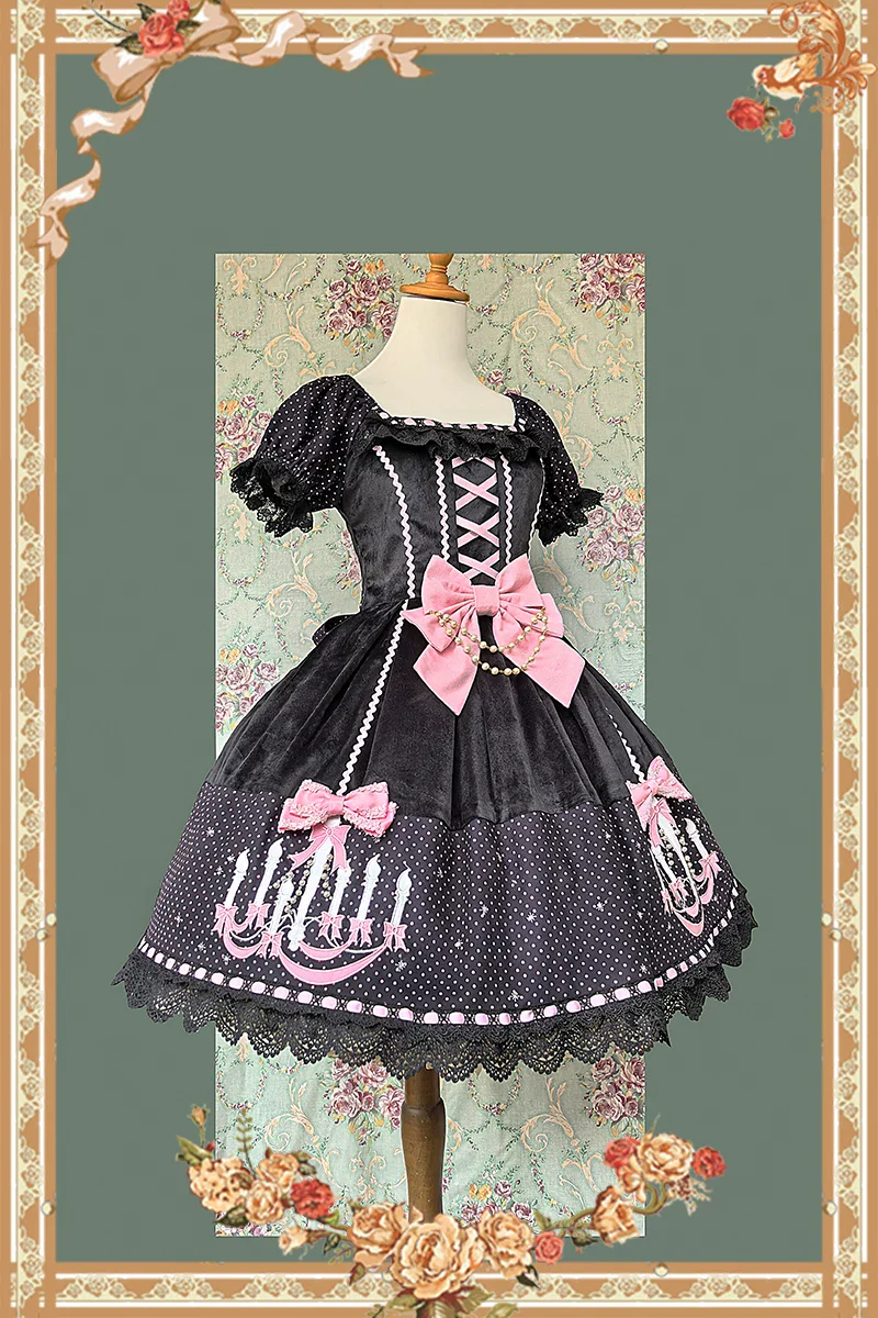 Chandelier - Old School Lolita OP Dress, Polka Dot, Chandelier Print - Image 13