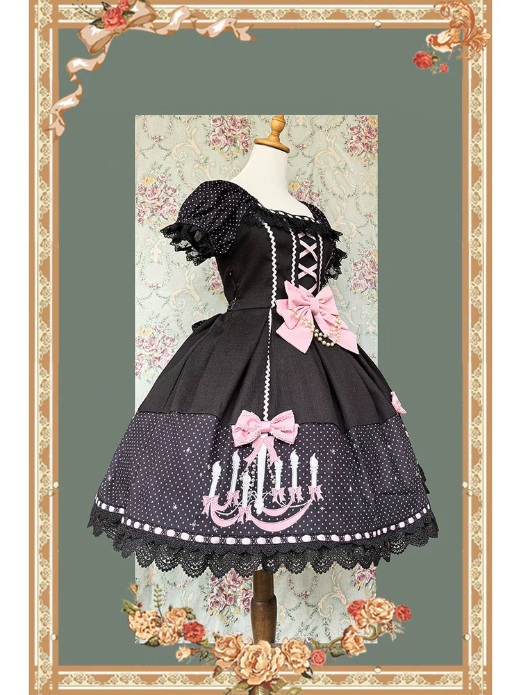 Chandelier - Old School Lolita OP Dress, Polka Dot, Chandelier Print - Image 16